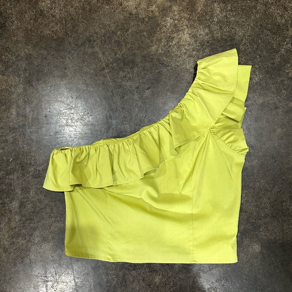 Vibrant Lime Ruffled One-Shoulder Blouse